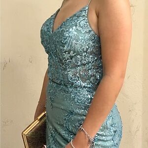 Elegant Blue Lace Dress